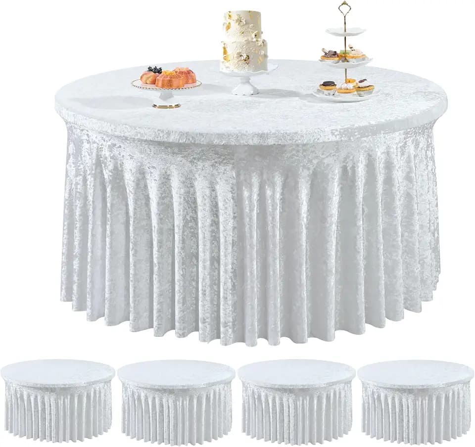 4 Pack White Velvet Round Tablecloths for 60 Inch Tables, Wedding Banquet