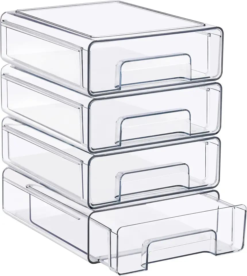 Sorbus Clear Stackable Storage Drawers with Handles (Medium, 4 Pack)