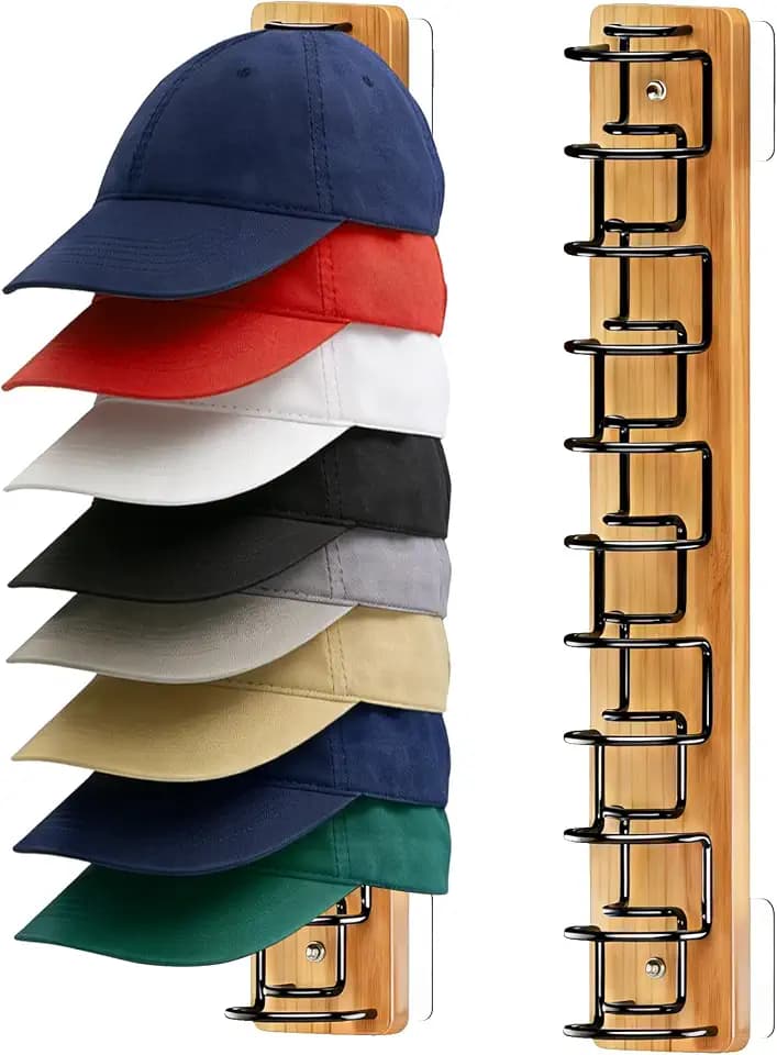 Hat Organizer for Baseball Caps, 2 Pack- Wood & Metal Wall Hat Rack,