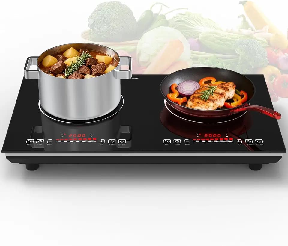 VBGK 2 burner Induction cooktop,110V 4000Winduction hot plate with touch Control,9 Power Levels, Kids Lock & Timer,LED touch control 2ourner induction cooker
