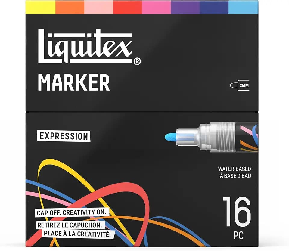 Liquitex Acrylic Paint Markers, Set of 16, Expression Colors, 2mm Nibs