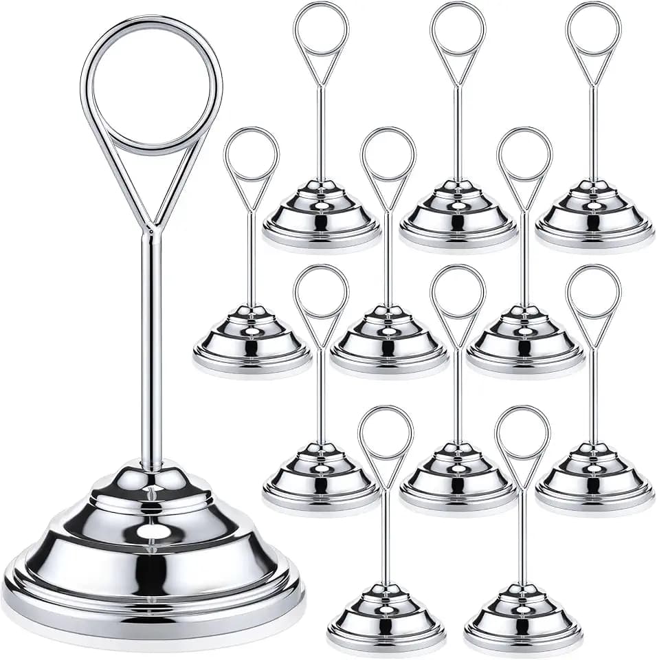 12 Pcs Silver Table Number Holders Metal 4.7 in Place Card Holders