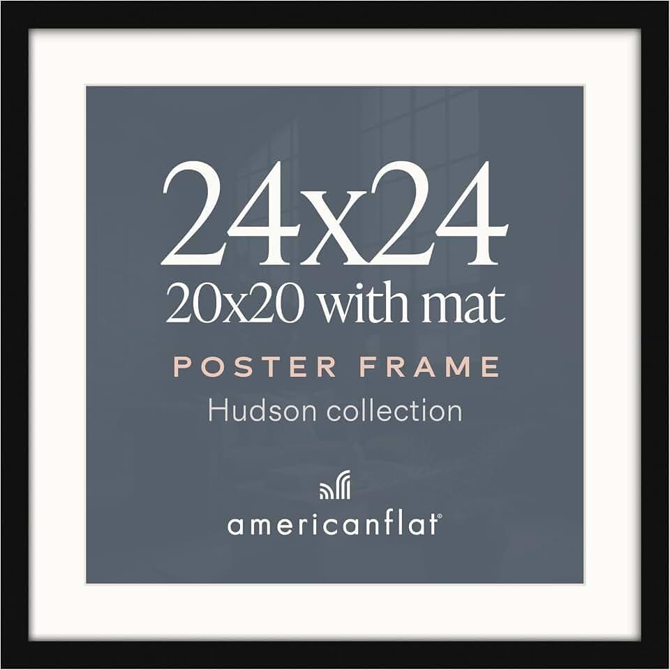 Americanflat 24x24 Poster Frame - Matted to 20x20 - Black