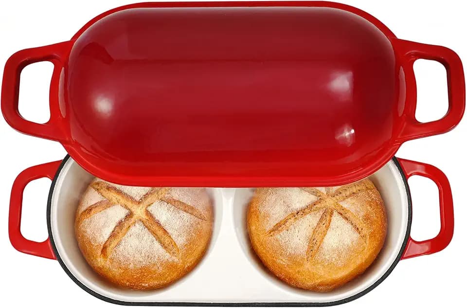 Mini Double Dutch Oven for Sourdough Bread,2.2QT Enameled Cast Iron(Red)