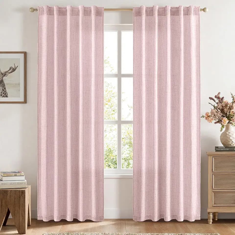 MIULEE Faux Linen Curtains 84 Inch Length 2 Panels Natural Light Pink Semi Sheer Curtain with Back Tab Rod Pocket, Light Filtering Window Privacy Burlap Drapes for Living Room Bedroom 42W x 84L