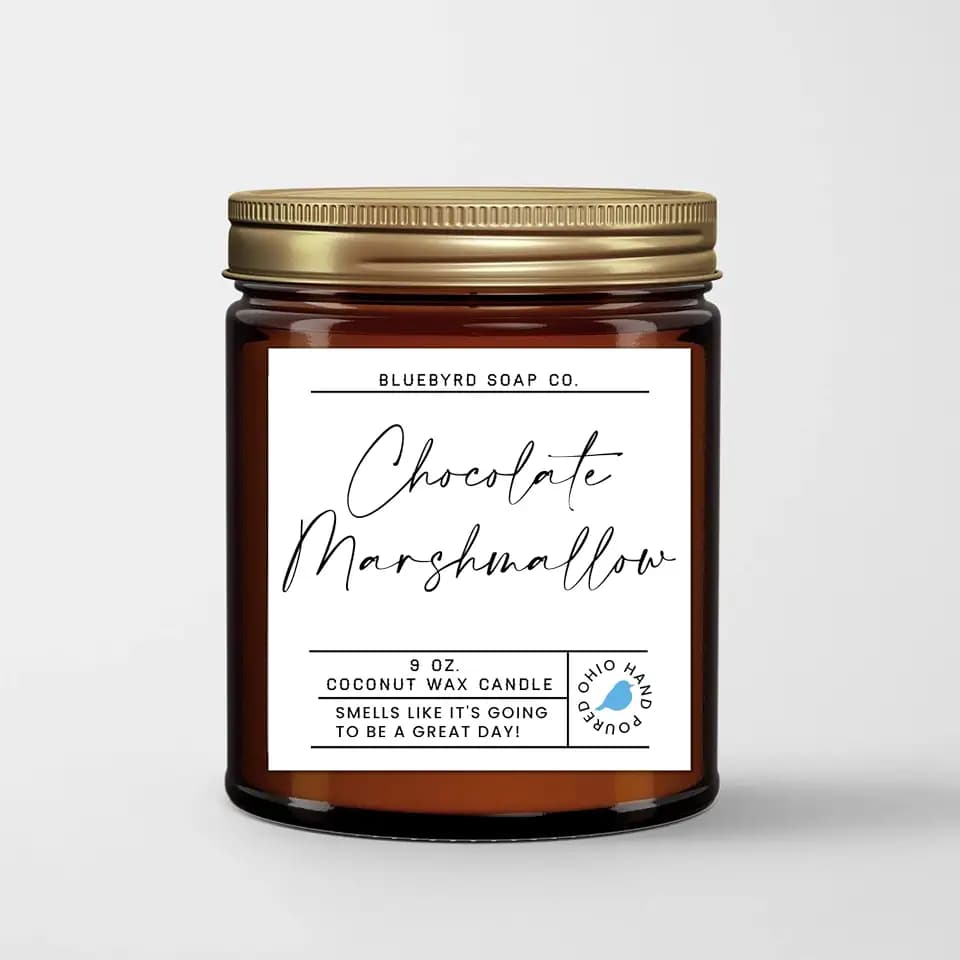 Bluebyrd Chocolate Marshmallow Candle Jar 9oz | Hot Cocoa Scented Candle | Healthy Coconut Wax Hot Chocolate Candle 55+ Hour Burn | USA Made (Hot Cocoa, 9oz)