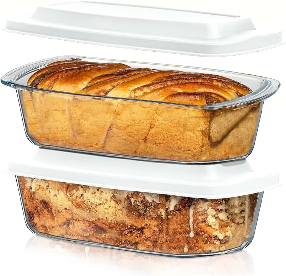 Razab 2 Pack 1800ml Large Glass Meatloaf Pans & Banana Bread Pans with Lids