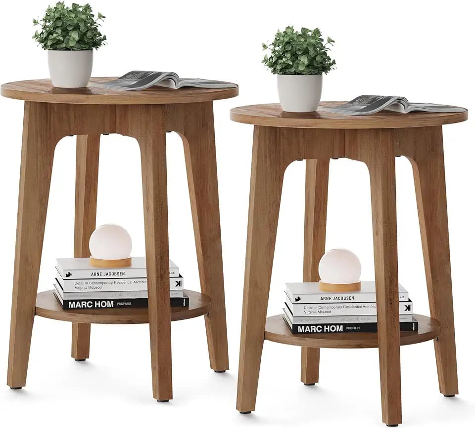 VASAGLE Round Side Table with Lower Shelf, End Table for Small Spaces