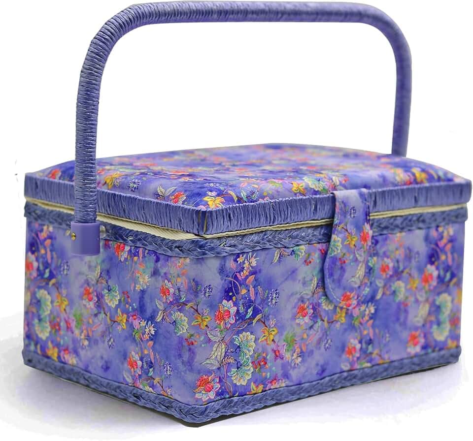Sewing Basket with Sewing Supplies, Medium Sewing Box for Accessories Storage, Purple Flower