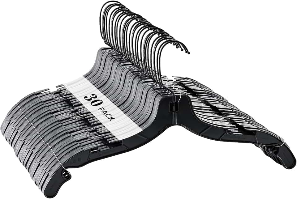 Plastic Hangers with 360 Swivel Metal Hook, Heavy Duty Clothes Hangers, Durable Closet Hangers for Shirt, Coat and Dress (30 Pack, Black)