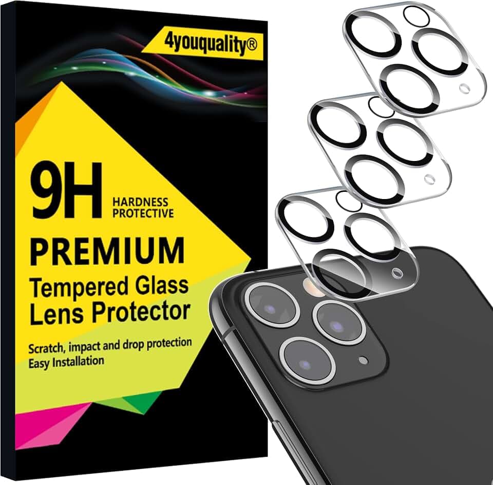 4youquality Kamera-Objektivschutz für iPhone 11 Pro (5,8 Zoll) & iPhone 11 Pro Max (6,5 Zoll), 9H gehärtetes Glas, lebenslange Unterstützung, kratzfest, beeinträchtigt nicht Nachtaufnahmen, 3 Stück
