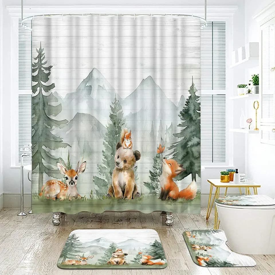 Woodlands Shower Curtains 72x72 for Kids Bathroom