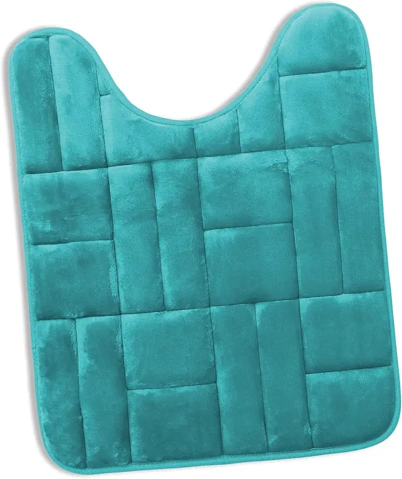Clara Clark Contour Bath Mat, Non-Slip Velvet Memory Foam Bathroom Rug, Machine Wash, Dries Quickly, Soft and Plush Toilet U-Shaped Bath Rug, 20 x 24 Inch, Tiled Design - Teal