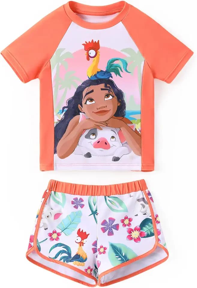 Disney Toddler Girls Two Piece UPF 50+ Swimsuit Rashguard Sets Bathing Suit