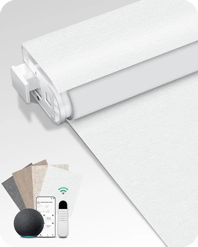 Allesin Motorized Blinds with Remote (Snow-Jacquard, 34x72)