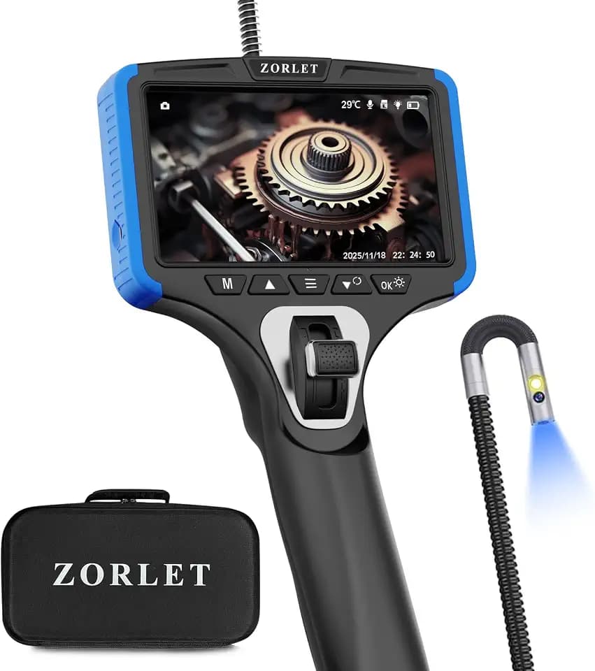 Dual Lens Two-Way Articulating Borescope Camera with Light, 5" Inspection Camera Endoscope, 0.25in Slim Probe, Waterproof 5.0FT Snake Camera for Automotive, Mechanics & Engine Inspection