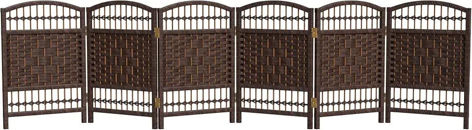 Red Lantern 2 ft. Short Fiber Weave Folding Screen - Dark Mocha - 6 Panels