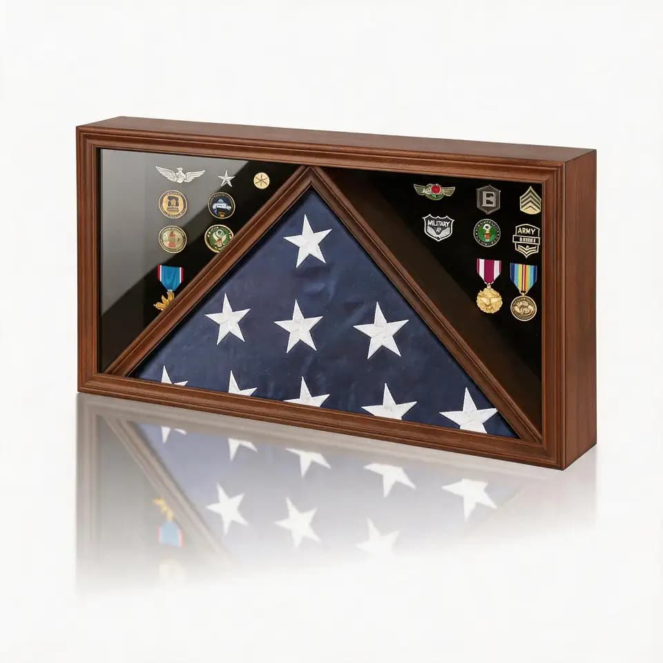 Large Burial Flag Military Flag Display Case Rectangle Walnut