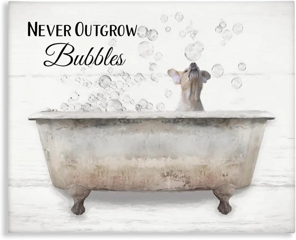 Stupell Industries 'Never Outgrow Bubbles Dog Tub'| Canvas Art