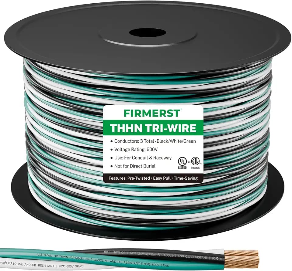 FIRMERST 12 AWG THHN/THWN Copper Wire, 3-Color, Pre-Twisted, 250 FT