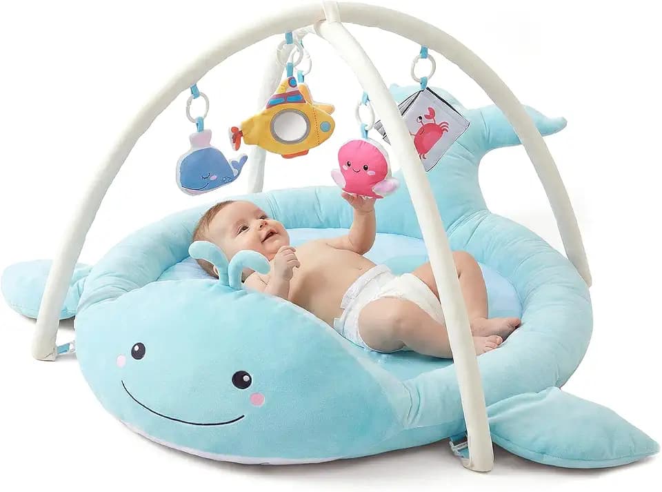 Whale Baby Play Mat, Tummy Time Mat for 0-12 Months
