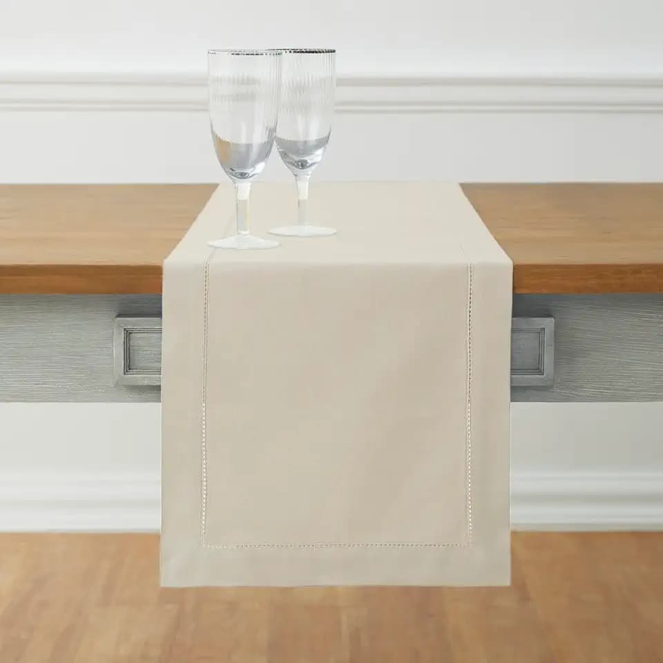 Solino Home Cotton Linen Table Runner Linen Hemstitch, 14 x 144 in