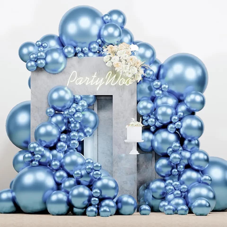 PartyWoo Metallic Light Blue Balloons 140pcs Metallic Baby Blue Color