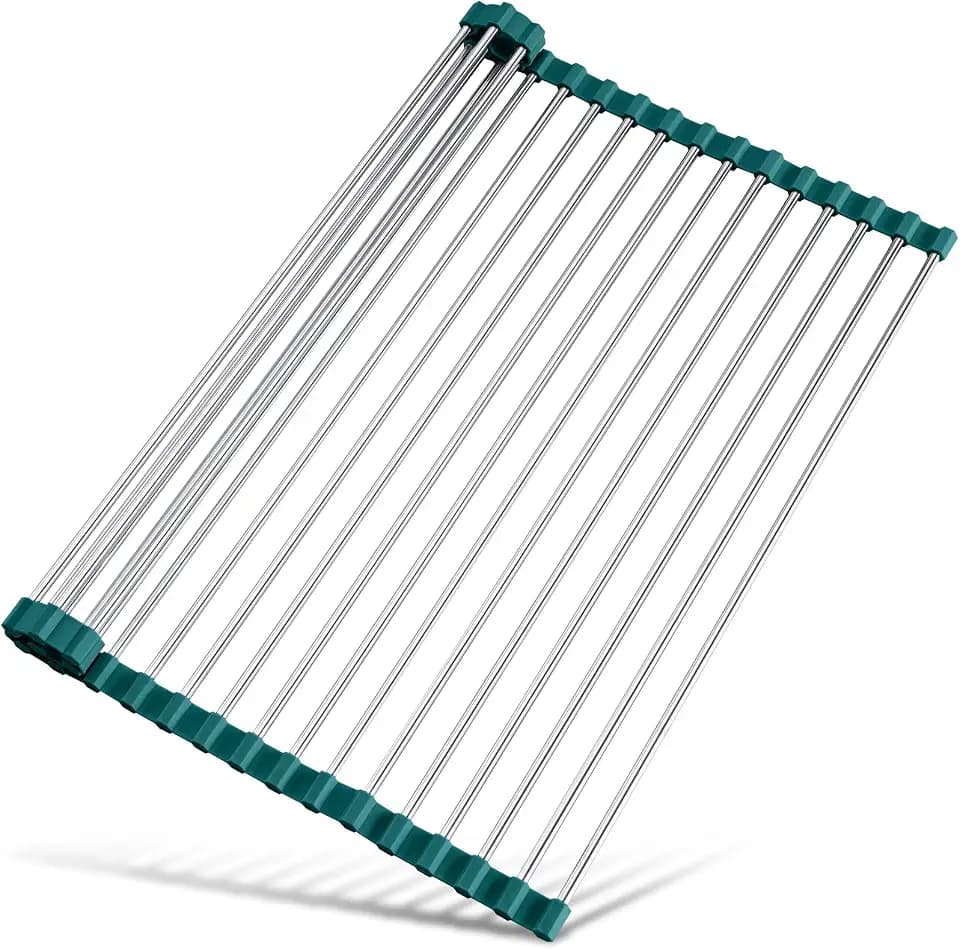 Tomorotec Roll Up Dish Drying Rack Over Sink,304 Steel,17.7x15.5,DarkGreen