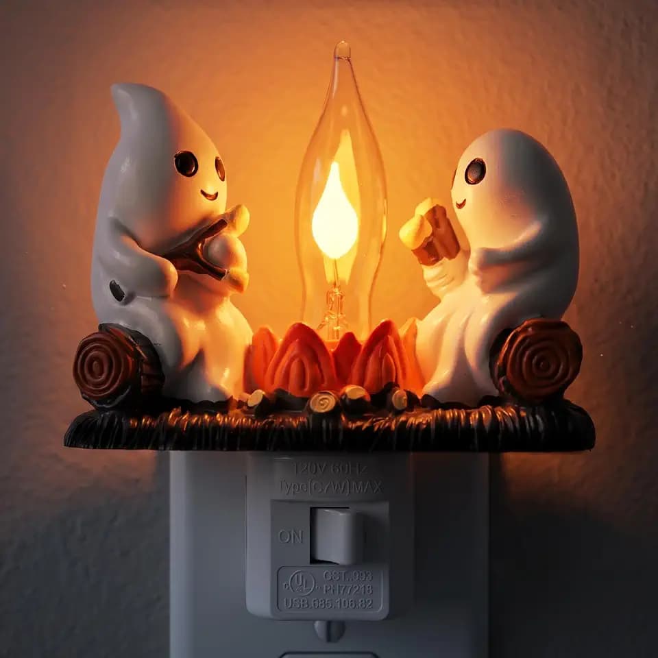 Halloween Ghost Camp-fire Night Light, Plug-In Flickering Flame Nightlight