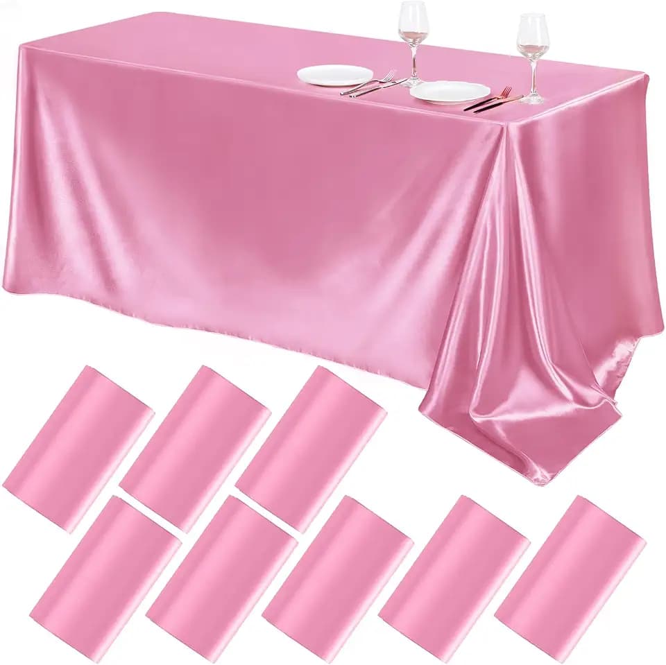TURSTIN 8 Pack Pink Satin Tablecloth 102 x 58 Inch Overlay Table Cove