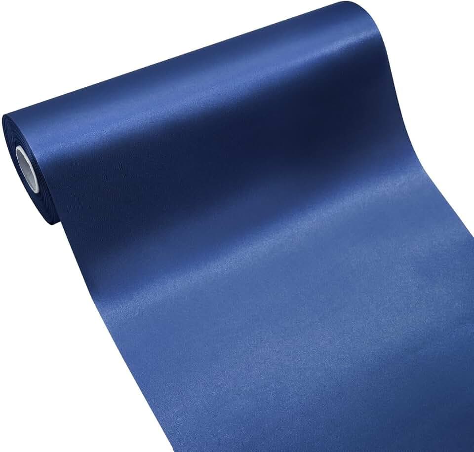 Navy Blue Satin Wide Ribbon 10 Inch 25 Yards Fabric Large Silk Ribbon for Gift Wrapping Cutting Ceremony Grand Opening Chair Sash Table Hair Car Bows Sewing Craft