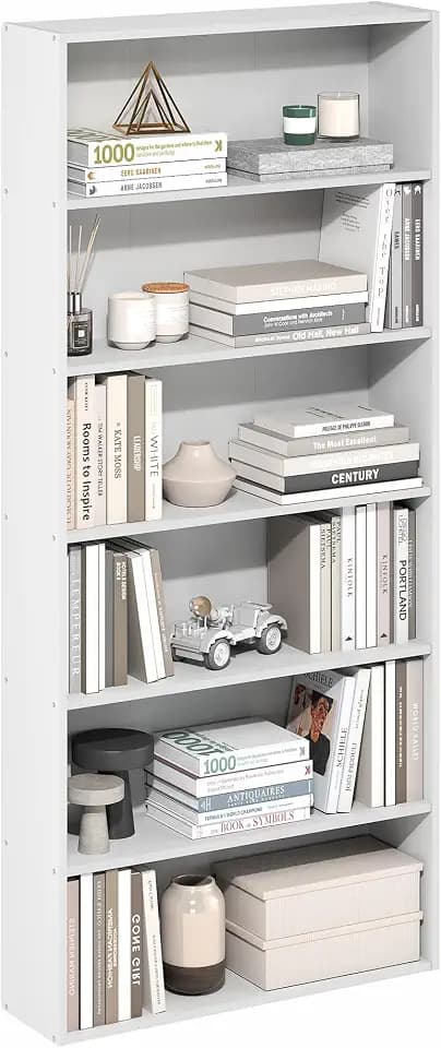 Furinno Basic Book Shelf, 6-Tier Bookcase with Open Shelf, Bookshelf, Cube Storage Organizer, 7 x 24 x 53, for Living Room, Bedroom, Home Office, White