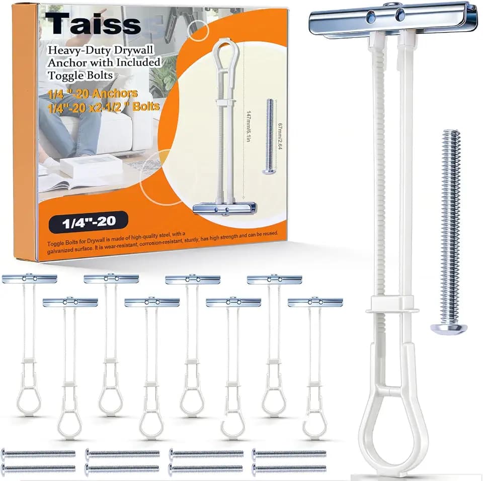 Taiss Heavy-Duty Drywall Anchor with Included Toggle Bolts 1/4''-20 for TV Mounting Kit,Hollow Walls Anchors,Plaster & Tile Holds up to 270lbs Each in 1/2” Drywall,8 Pack