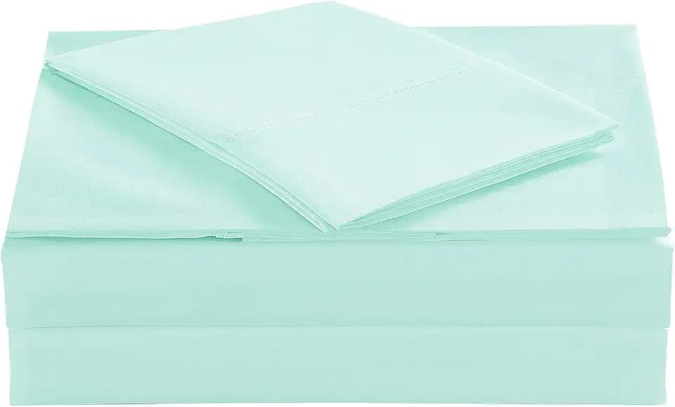 Queen Percale Bed Sheets, 200 Thread Count Cotton Polyester Blend Sheet,Wrinkle Free,Breathable,Crisp Refreshing Feeling, 60 Cotton 40 Polyester Cotton Rich Sheets 4 PC(Sea Foam Green,Queen)