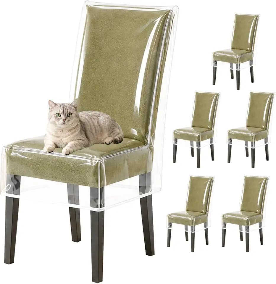 6 Pack Clear Plastic Chair Covers for Dining Chairs, Waterproof Dining Room Chair Protectors, Reusable PE Plastic Slipcovers for Spills, Dust, Pet Hair, Food Crumbs and Storage, 19"D x 21"W x 23"H