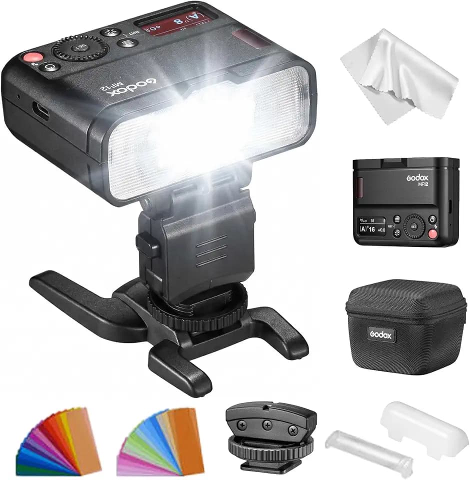 Godox MF12 Makroblitz TTL 2,4GHz Funk-Ringblitz mit integrierter Batterie, 500 Blitze bei voller Leistung, Leistung 1/128–1/1, Kompatibel mit Canon Sony Nikon Fujifilm Olympus Panasonic