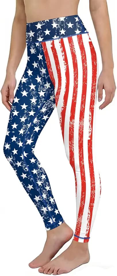 Women's 4th of July Leggings, USA Flag High-Waist Workout Yoga Pants, American Flags Tights