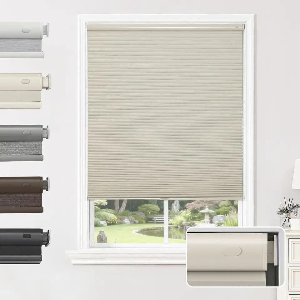 Joydeco No Drill Cordless Blackout Cellular Shades, 33" W x 64" H, Beige