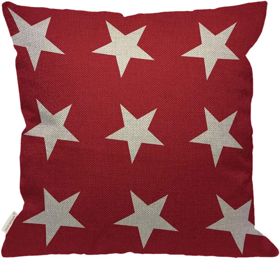 HGOD DESIGNS White Star Throw Pillow Cover,Abstract USA Star Design on The Red Background Burlap Pillow Cases Decorative for Women Couch Sofa Bedroom Living Room 18x18 Inch