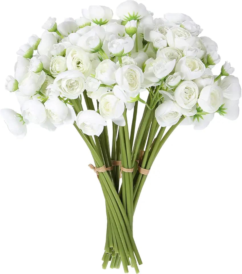 36 Pcs White Ranunculus Artificial Flowers Stem Ivory White