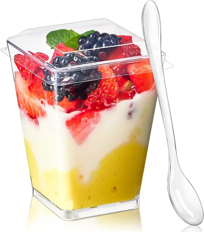 TOFLEN 100 Pack 5 oz Plastic Dessert Cups with Lids for Party