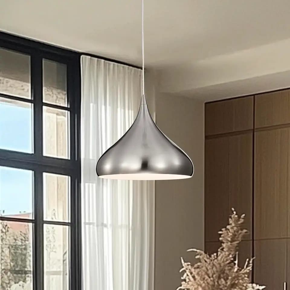 Edvivi Brushed Nickel Pendant Light, 1-Light Hanging Light Fixture with Teardrop Metal Shade, Adjustable Ceiling Light Fixture for Kitchen Island Living Room
