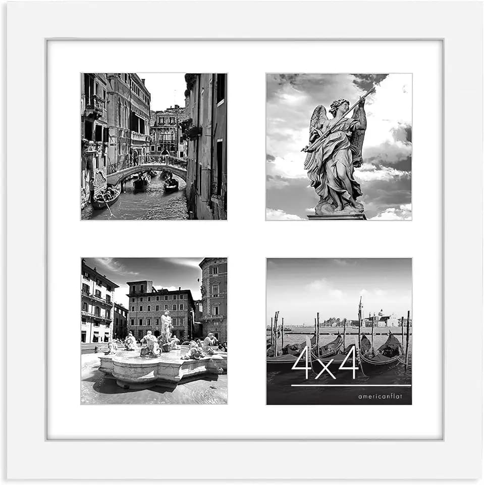 Americanflat 4x4 Collage Picture Frame - Fits 4 - Engineered Wood - White
