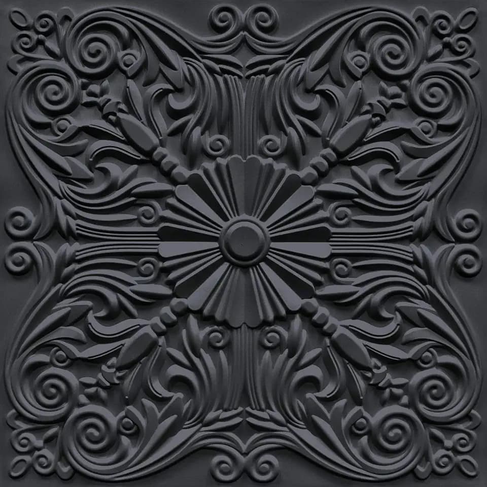 Art3d Spanish Floral Drop Ceiling Tiles, 24 x 24 in, 12-Pack, Black