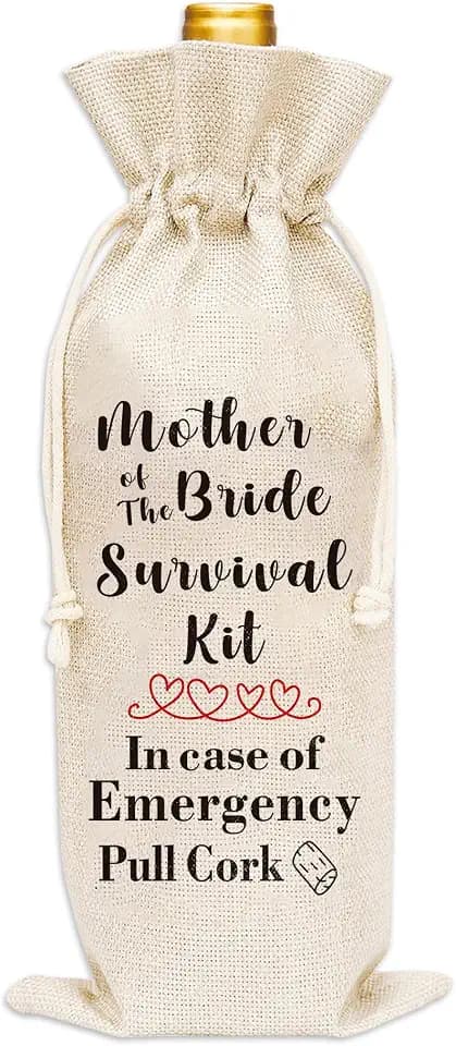 Huastatewolf Mother Of The Bride Wine Gift Bags, Burlap Wine Bottle Cover Bag For Wedding, Engegement Party, Party Favors, 1 Pc (A33)
