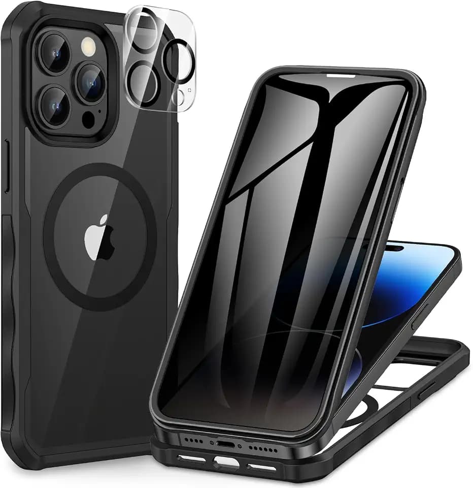 CENHUFO Sichtschutz Hülle für iPhone 14 Pro Max, Kompatibel mit MagSafe Eingebautem Privacy Panzerglas Displayschutz und Kameraschutz 360 Grad Handyhülle Magnetisch Schutzhülle Stoßfest Case -Schwarz
