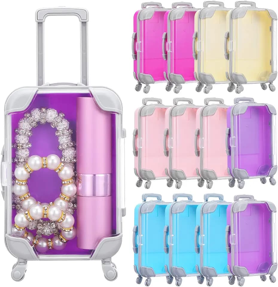 12 Pack Mini Suitcase Party Favor Gift Box, Mini Suitcase Candy Box False Eyelashes Tray Luggage Trolley Travel Luggage for Candy Makeup Jewelry Birthday Party Wedding Favors Decorations