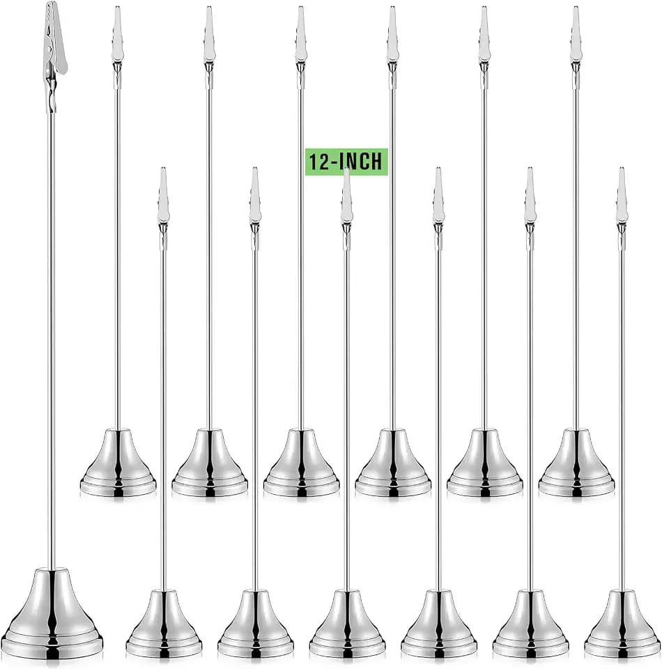 Skyygemm 12 Pcs Table Number Holders Metal Alligator Clip, Silver, 12 Inch