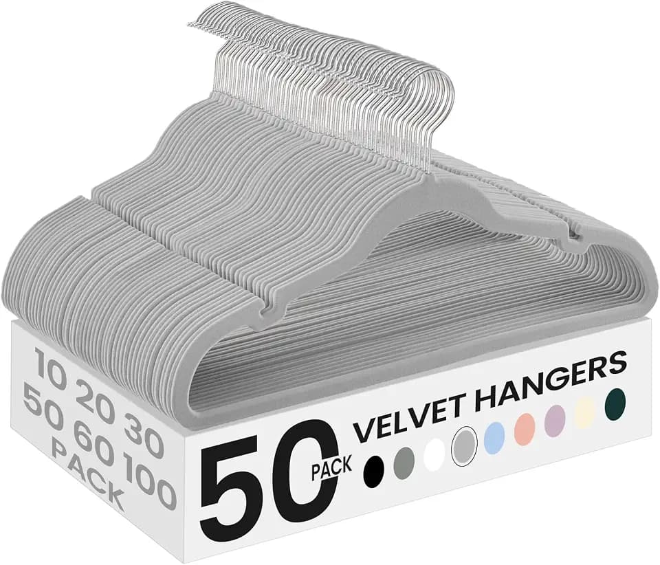 SONGMICS Velvet Hangers 50 Pack, Non-Slip Clothes Hangers, Space-Saving