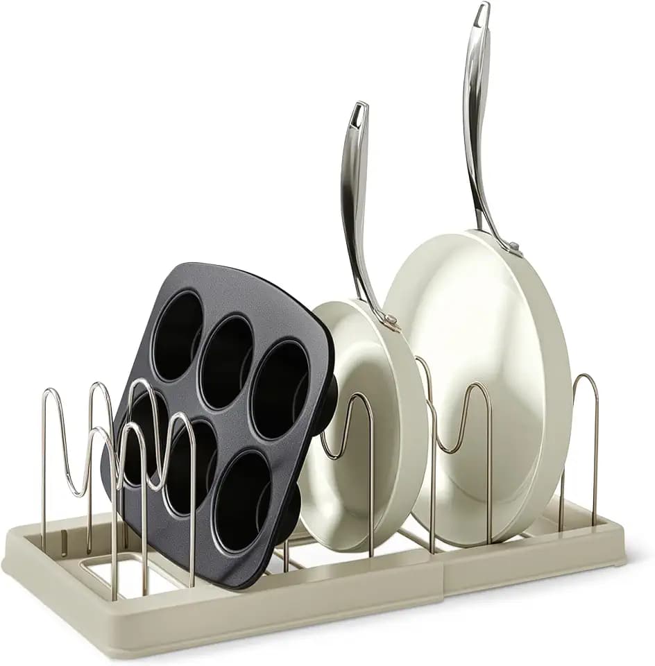 Amazon Basics Pot and Pan Organizer, Includes 10 Moveable Dividers, Stainless Steel, Expandable from 12.2 in. - 20.7 in.